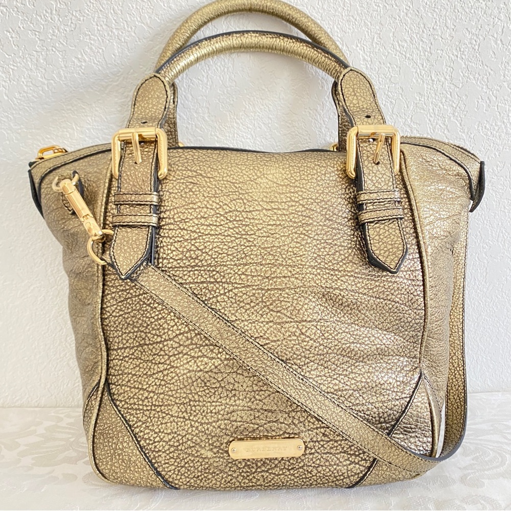 Burberry gold bronze leather 2 way bag